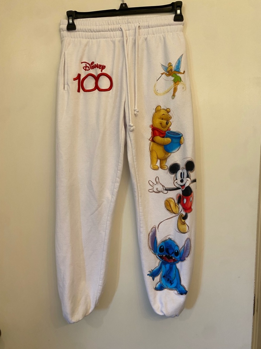 Disney White Character Panel Sweatpants - Mickey, Pooh, Stitch, Tinker Bell